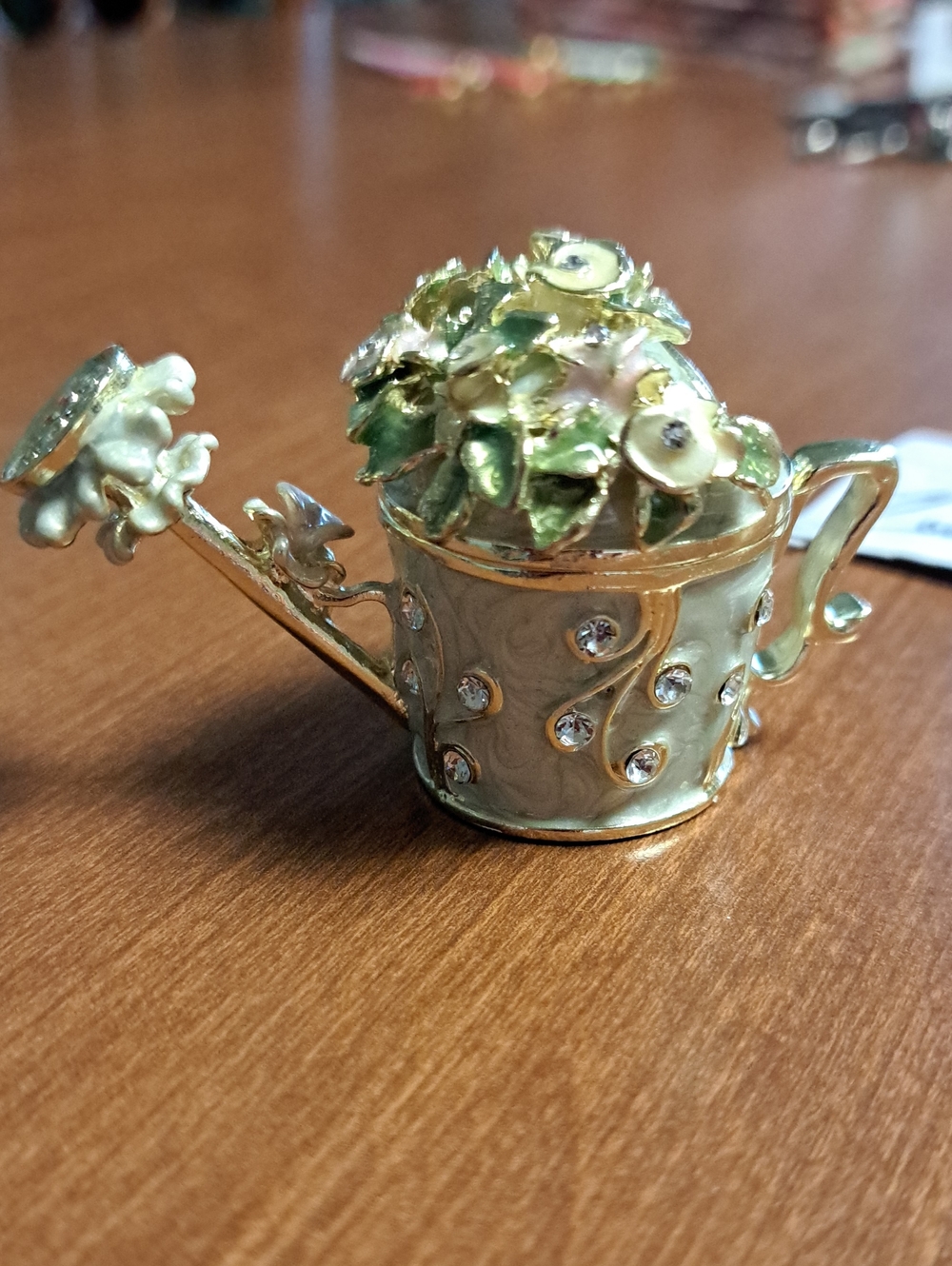 Hobby Lobby Gold and Green Floral Watering Can Figurine
